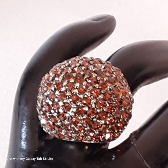 Glittery Jumbo Dome Cocktail Ring Amber Stone Pave Pattern Adjustable - Picture 1 of 8